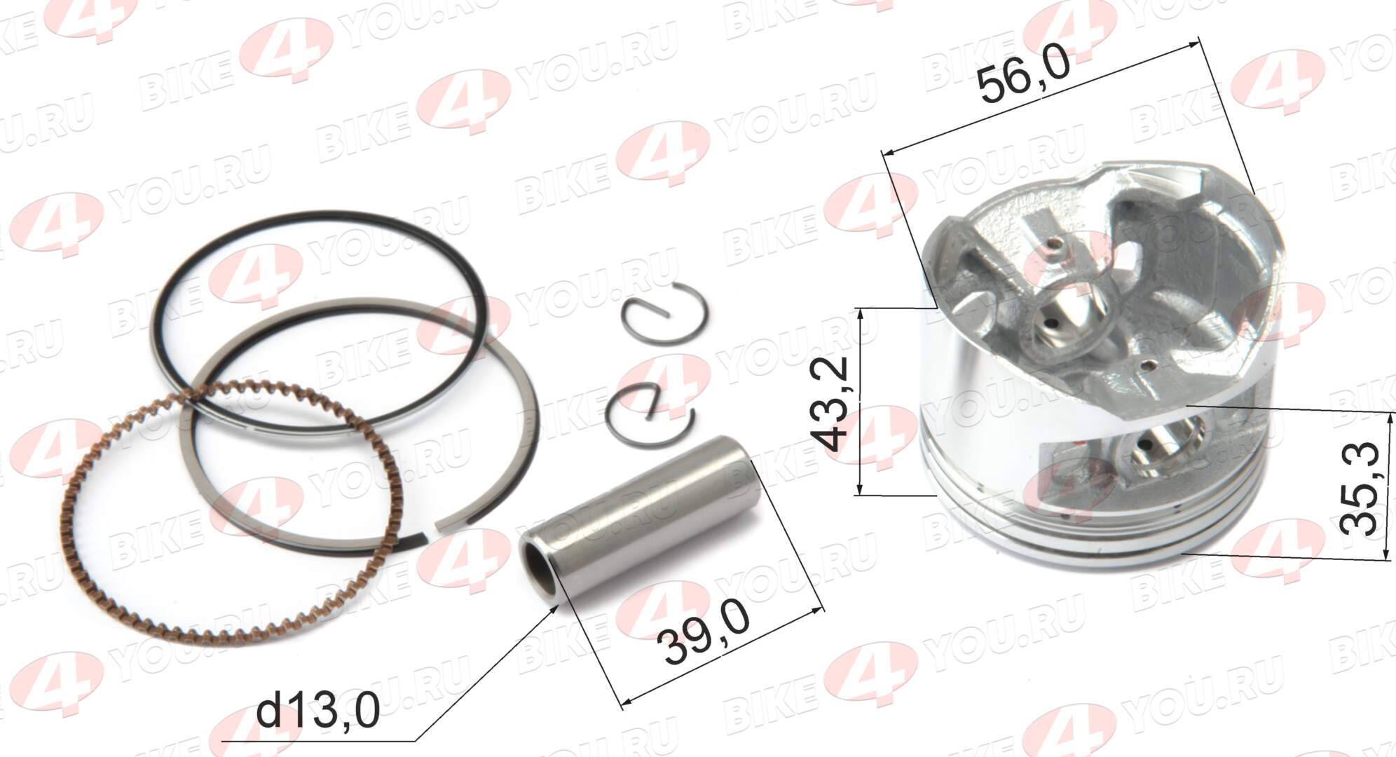 Поршень в сборе 156FMJ YX140 (W063) 140см3 D= 56 X-TECH