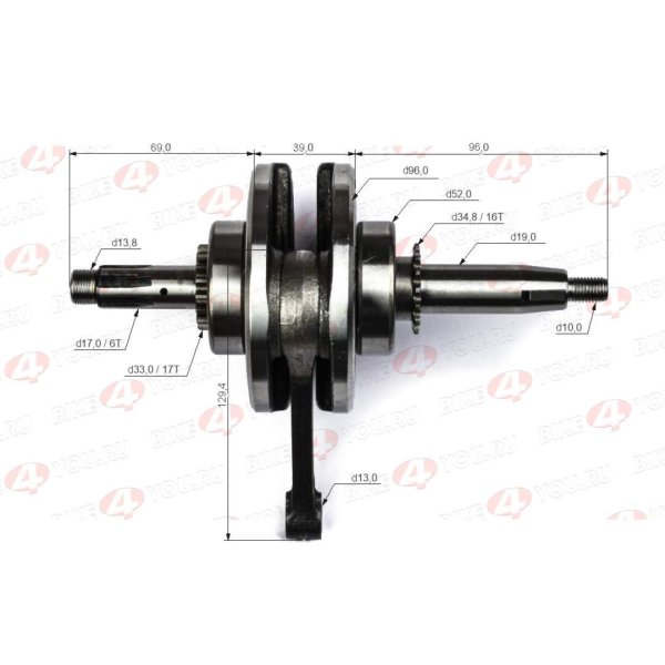Коленвал 1P52FMI (C120)(52,4*55,5) 125см3 ZS