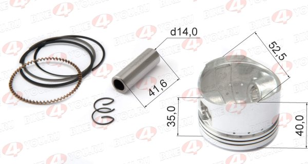 Поршень в сборе 152FMH (палец 14мм) 110-125см3 D=52,4 X-TECH