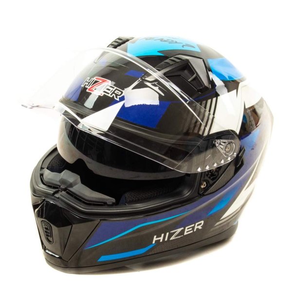 Шлем мото интеграл HIZER J5320 #1 (M)  black/blue (2 визора)