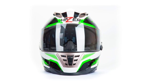 Шлем мото интеграл HIZER B599 #1 (S)  white/green (2 визора)