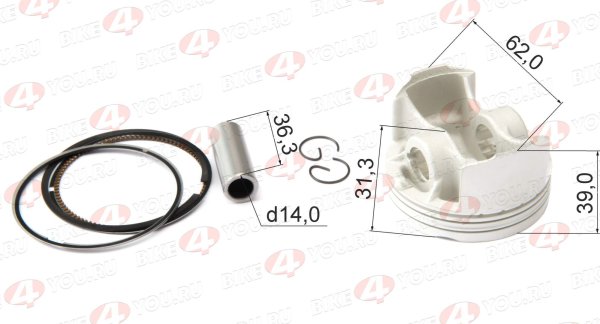 Поршень в сборе 162YMJ 190 (W190) 190см3 D=62  ZS X-TECH