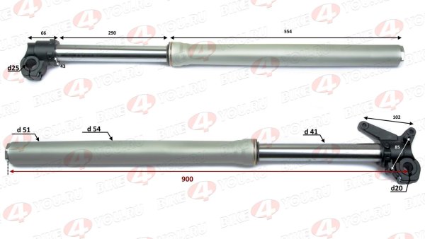 Амортизатор L=900 передний d51x54 (перья, компл.) X3 250 LUX