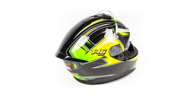 Шлем мото интеграл GTX 5672 #3 (M) BLACK/FLUO YELLOW GREEN (2 визора)