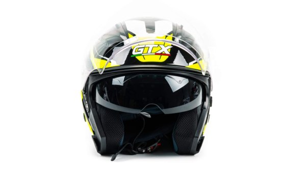 Шлем мото открытый GTX 278 #2 (M) BLACK/FLUO YELLOW WHITE (2 визора)