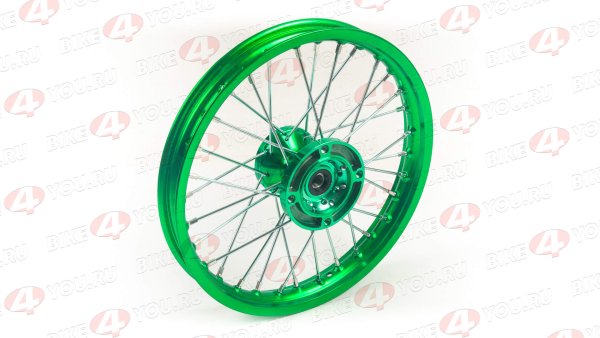 Обод передний 14" (1,40-R14 d=15mm) CNC ступица, алюминий/зеленый X-TECH